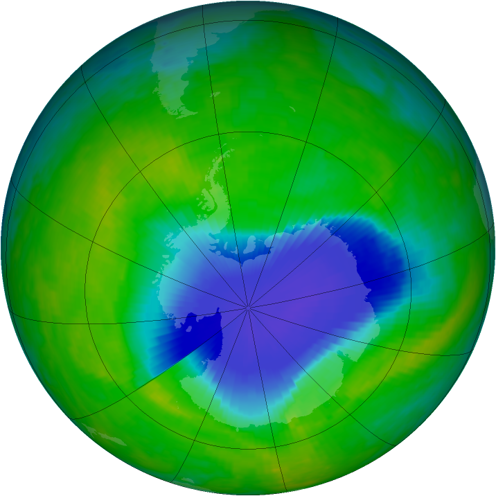 Antarctic ozone map for 18 November 1992